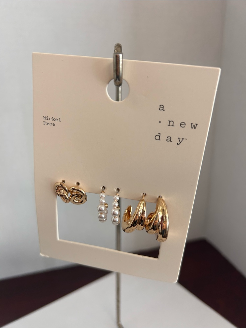 a new day Gold and Pearl Trio Earring Set